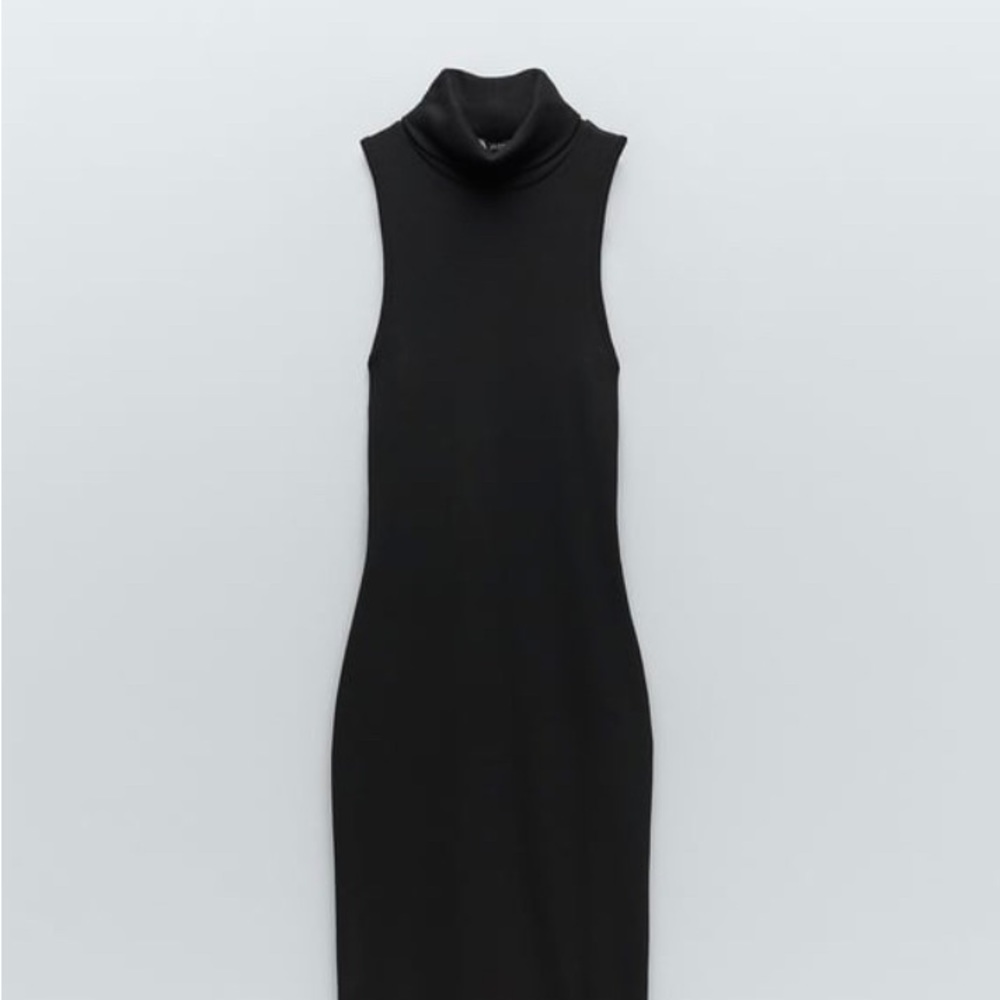 Zara High Collar Black Dress